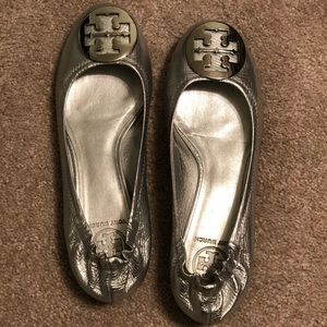 Tory Burch silver Minnie flat
